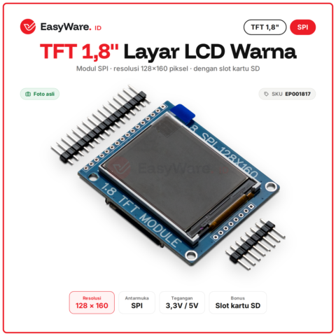 TFT 1.8 Inch Layar LCD Warna SPI 128x160 ST7735 + Slot Kartu SD