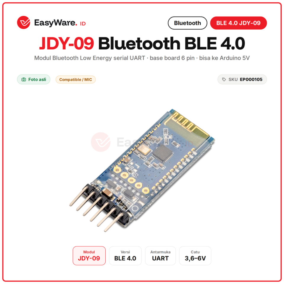 Modul Bluetooth BLE 4.0 JDY-09 Serial UART 6 Pin Low Energy iOS Android Arduino ESP32