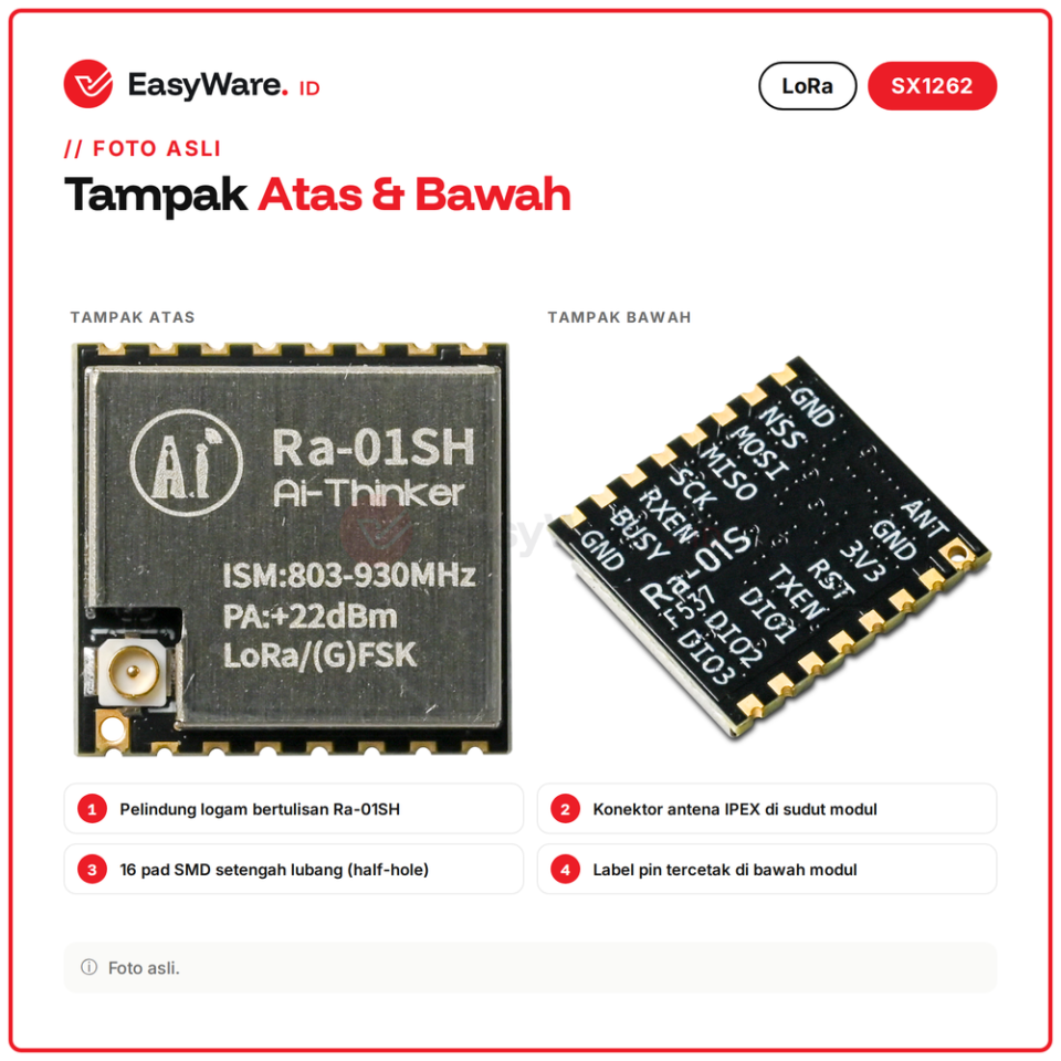 Modul LoRa Ra-01SH SX1262 803-930MHz 22dBm SPI IPEX Long Range Arduino ESP32