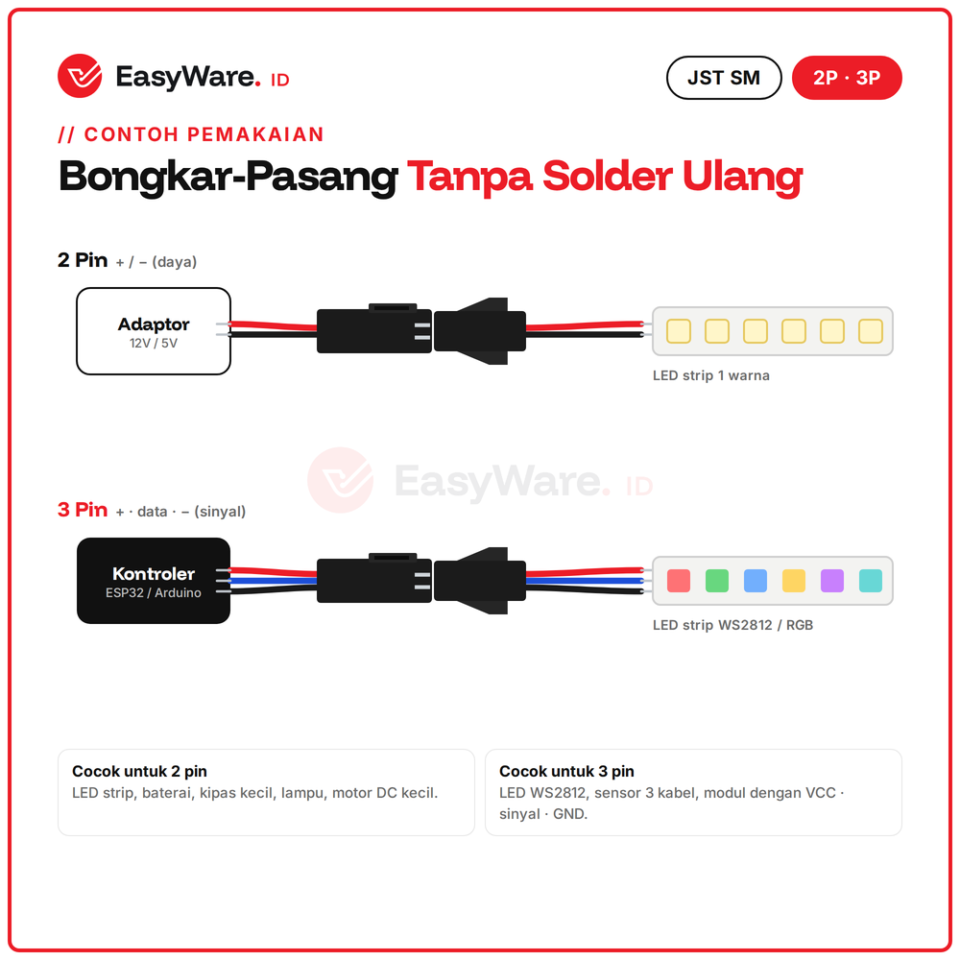 Kabel Konektor JST SM 2 Pin / 3 Pin Male Female Sepasang 10cm (2 Pilihan)