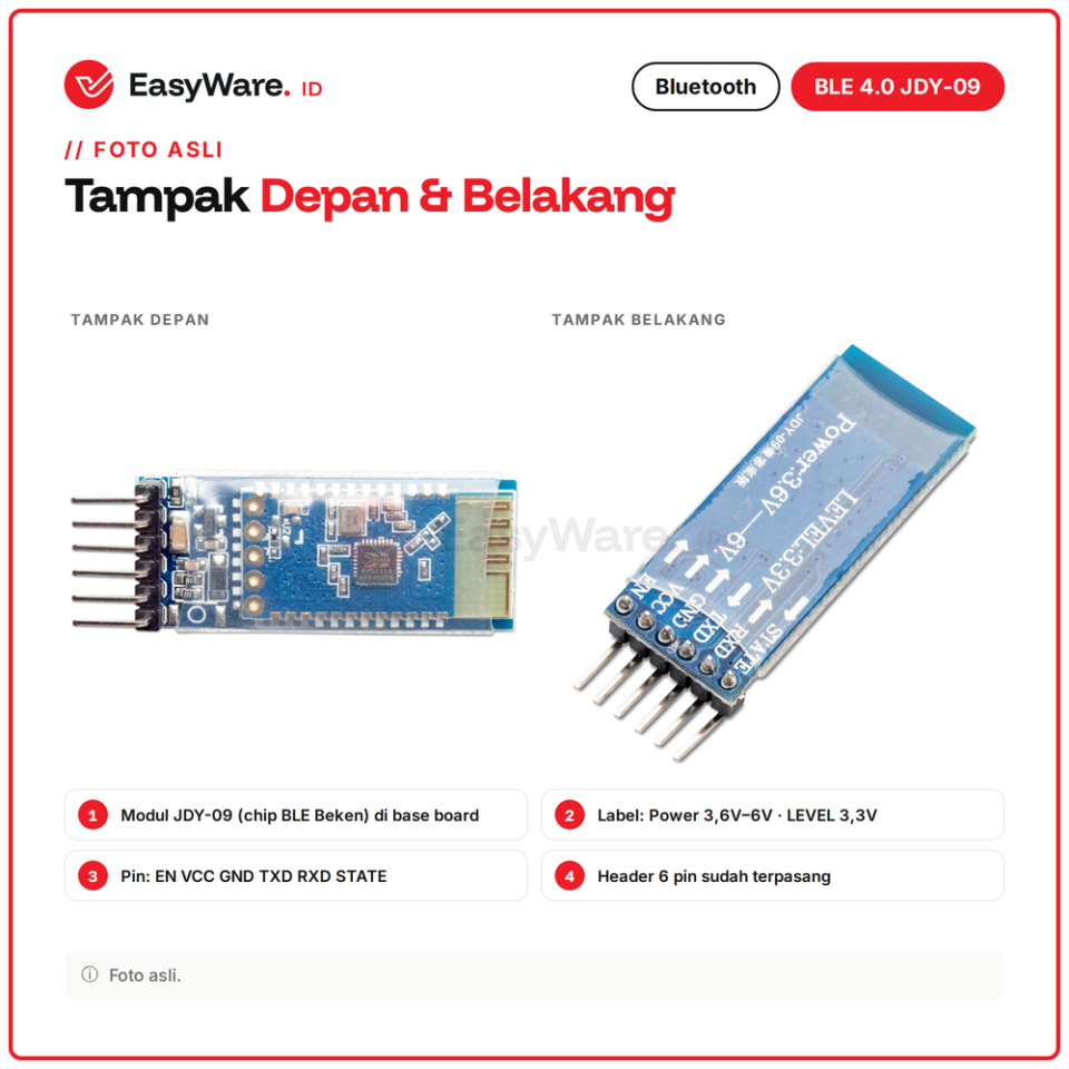 Modul Bluetooth BLE 4.0 JDY-09 Serial UART 6 Pin Low Energy iOS Android Arduino ESP32