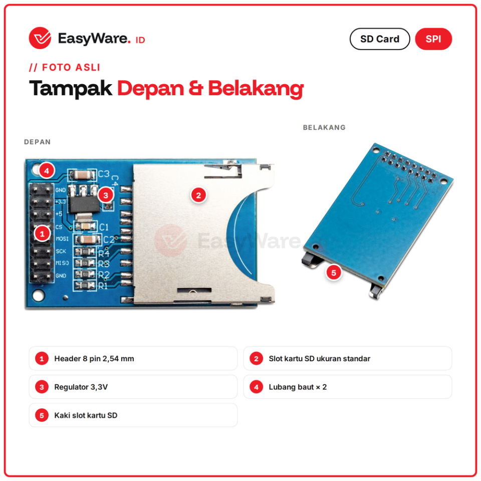 Modul SD Card SPI Reader Kartu SD untuk Arduino & ESP32