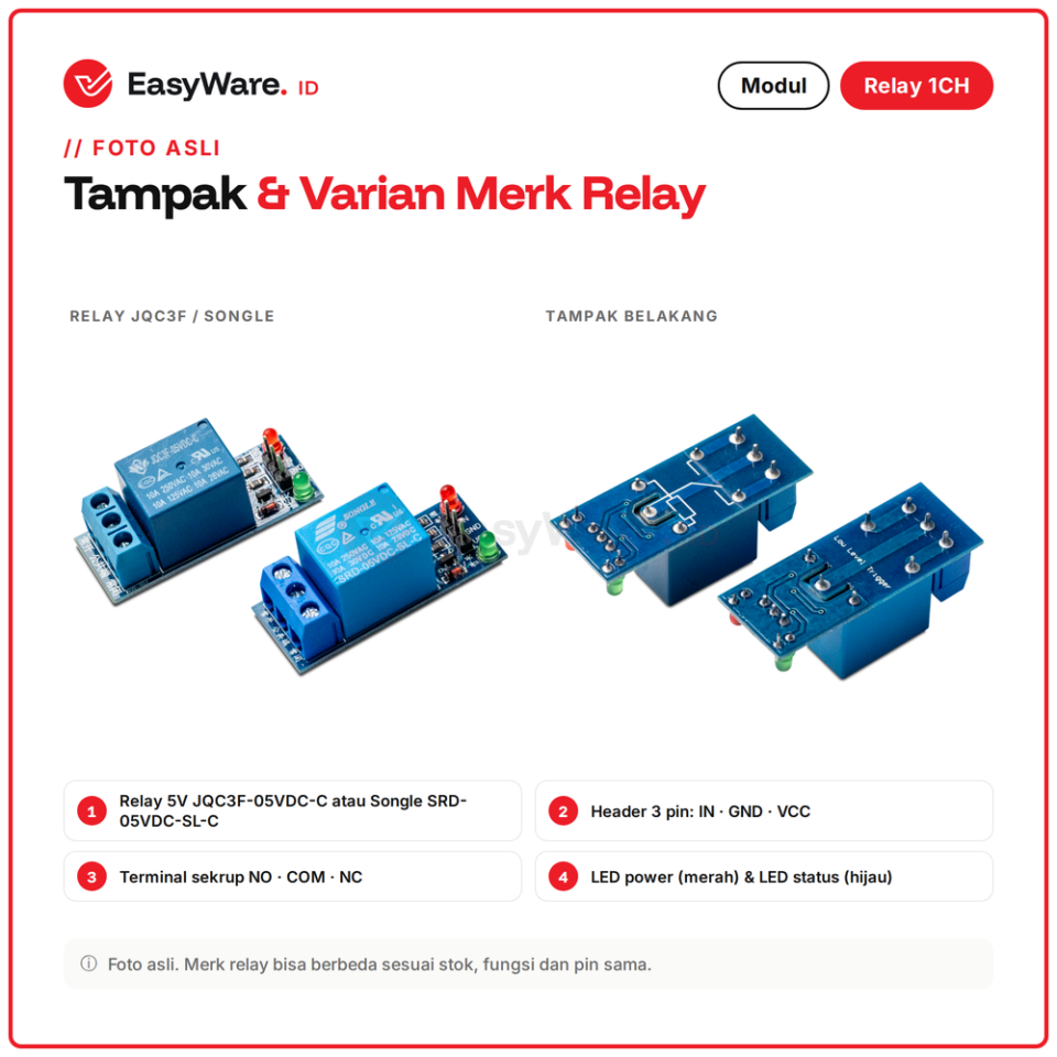 Modul Relay 1 Channel 5V Low Level Trigger 10A 250VAC NO COM NC untuk Arduino ESP Saklar Lampu Pompa