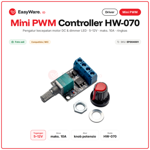 Mini PWM Controller HW-070 DC Motor Speed Controller 5V 12V 10A Pengatur Kecepatan Motor Kipas Dimmer LED