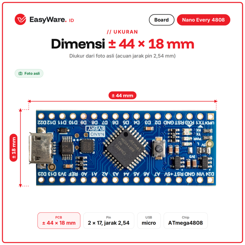 Board Kompatibel Nano Every ATmega4808 USB CH340E Micro USB Flash 48KB SRAM 6KB Arduino
