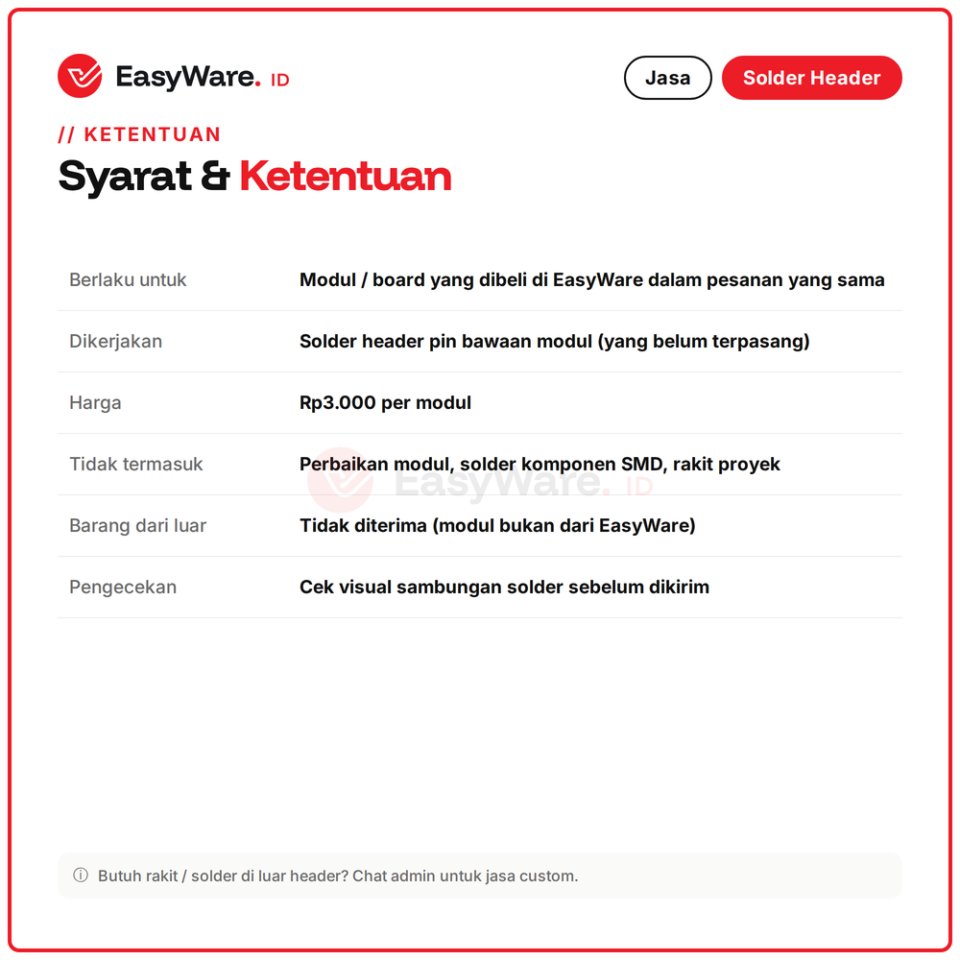 Jasa Solder Header Pin Modul Khusus Pembelian di EasyWare