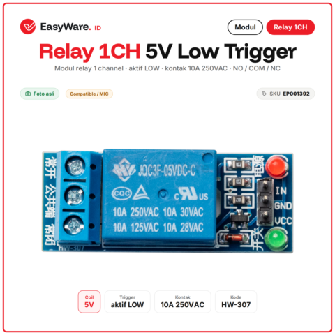Modul Relay 1 Channel 5V Low Level Trigger 10A 250VAC NO COM NC untuk Arduino ESP Saklar Lampu Pompa