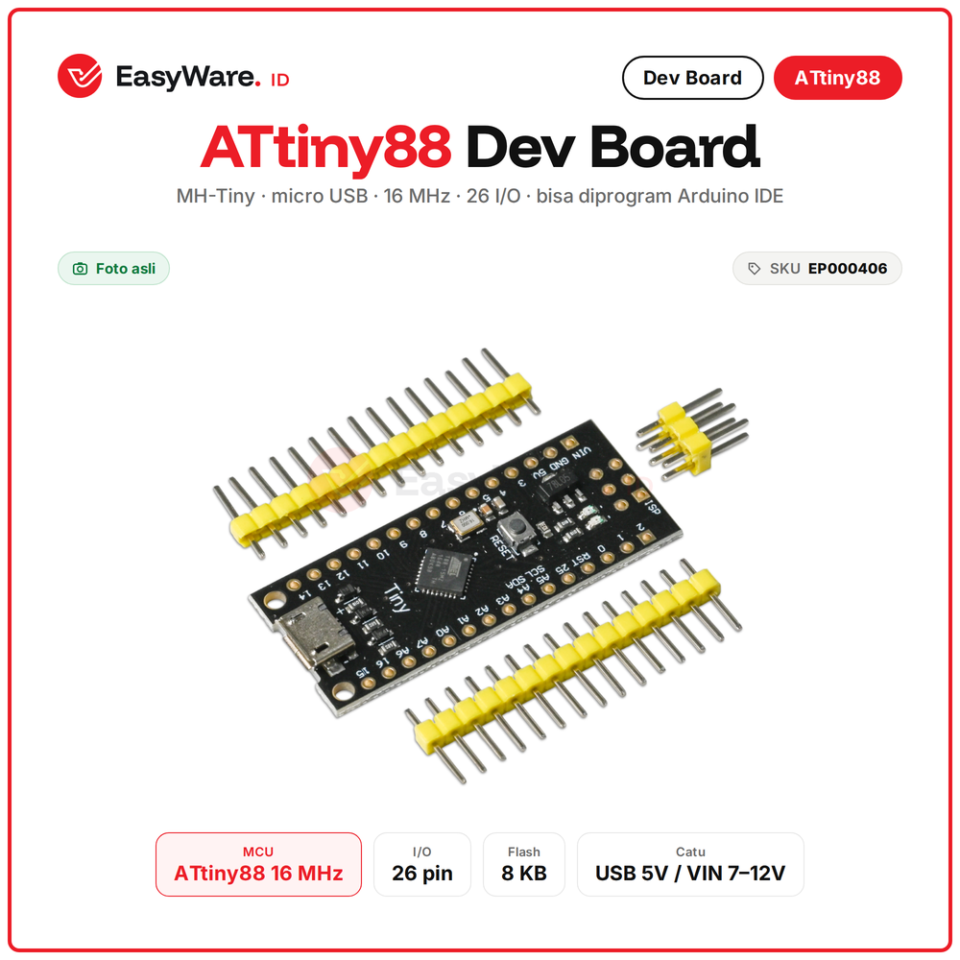 ATtiny88 MH-Tiny MH-ET LIVE Micro USB 16MHz Development Board 26 IO Arduino Kompatibel Pengganti Digispark