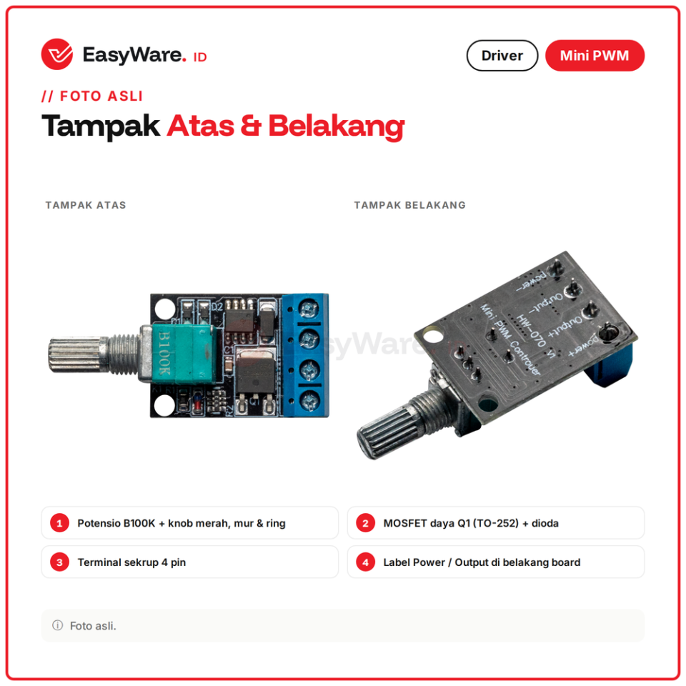 Mini PWM Controller HW-070 DC Motor Speed Controller 5V 12V 10A Pengatur Kecepatan Motor Kipas Dimmer LED
