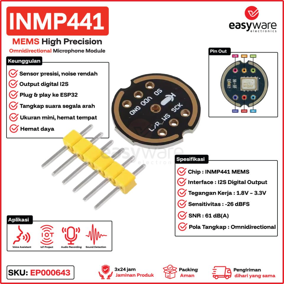 INMP441 Modul Microphone MEMS Omnidirectional I2S Digital