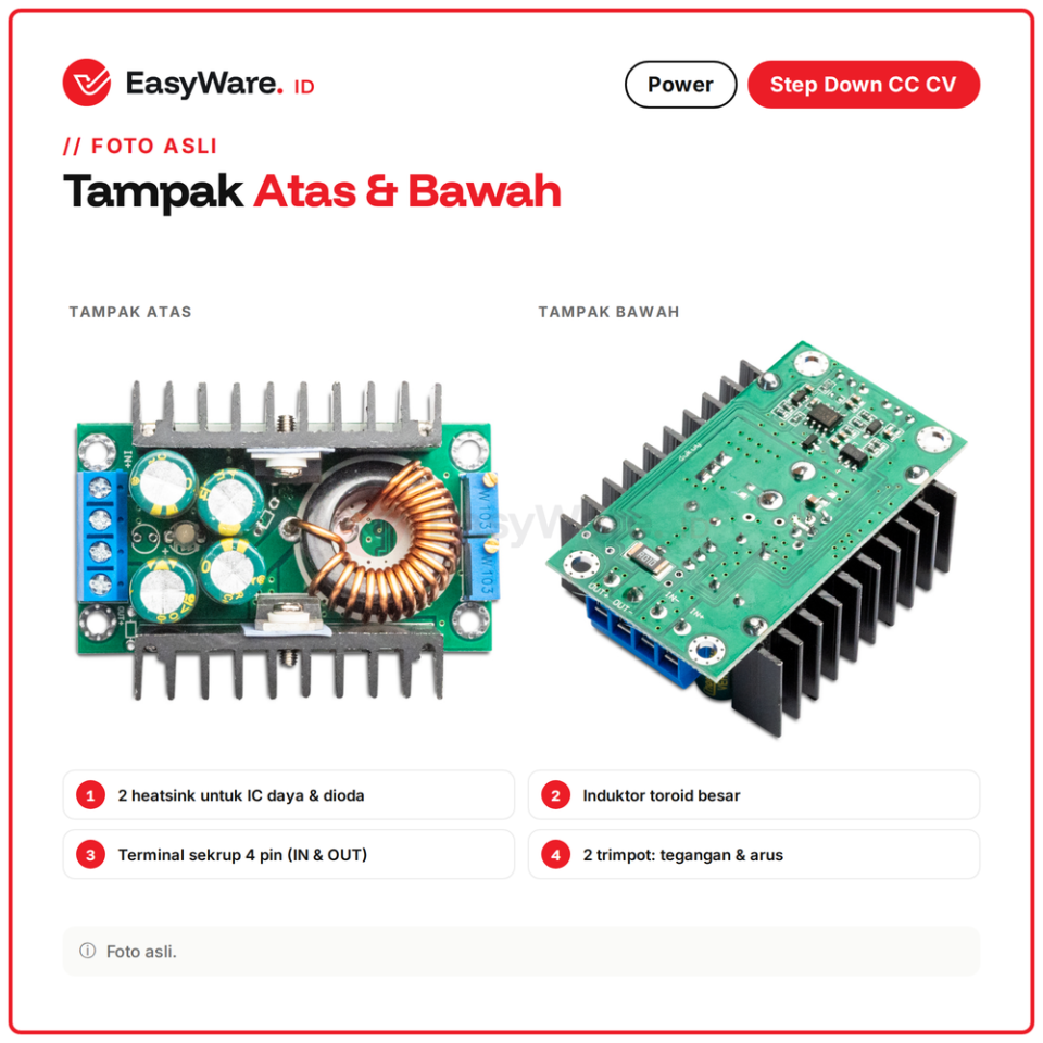 Modul Step Down DC-DC CC CV Buck Converter 8A Adjustable Tegangan dan Batas Arus Input 5-40V Output 1.25-35V