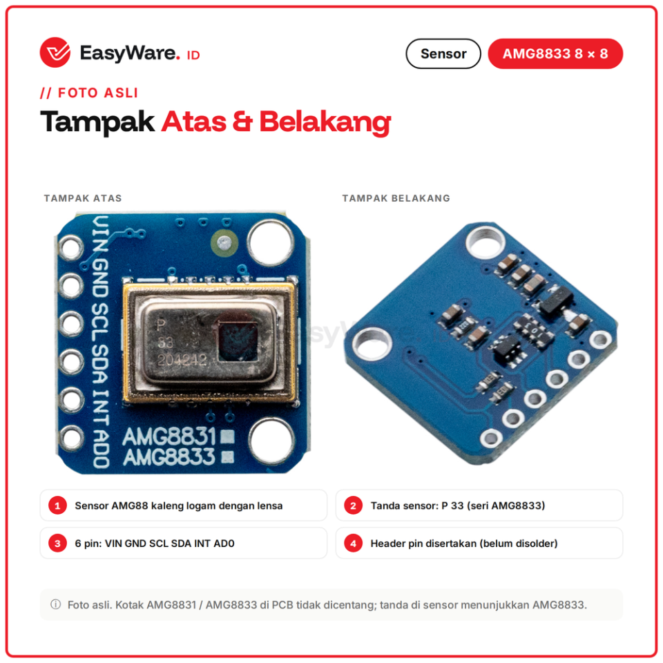 Modul Sensor Kamera Termal AMG8833 8x8 Thermal Camera IR Array I2C Grid-EYE Arduino ESP32