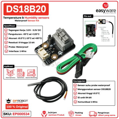 DS18B20 DFRobot Sensor Suhu Probe Waterproof + Modul Terminal
