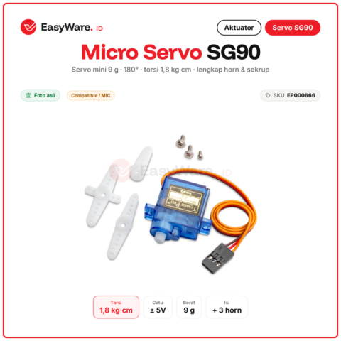 Micro Servo SG90 9g Motor Servo Mini 180 Derajat Torsi 1,8 kg cm Lengkap Horn Sekrup untuk Arduino Robot RC