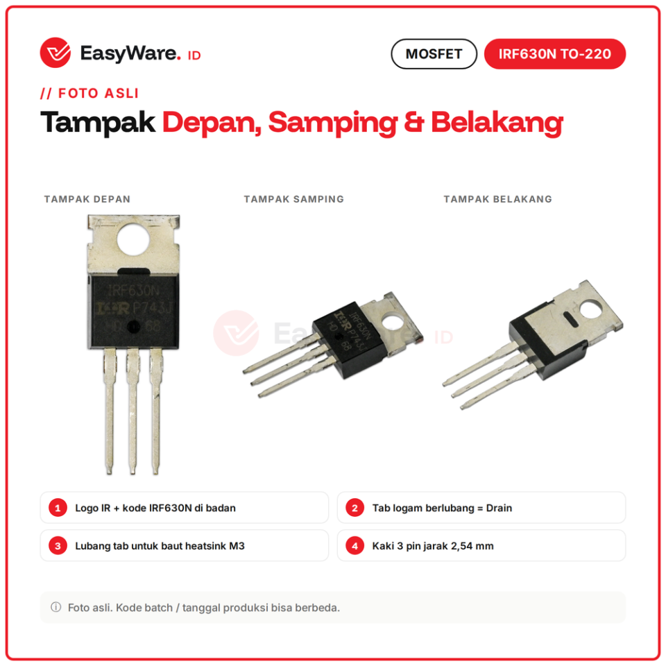 MOSFET IRF630N N-Channel 200V 9.3A TO-220 Original IR Power Transistor untuk Inverter Driver Motor SMPS