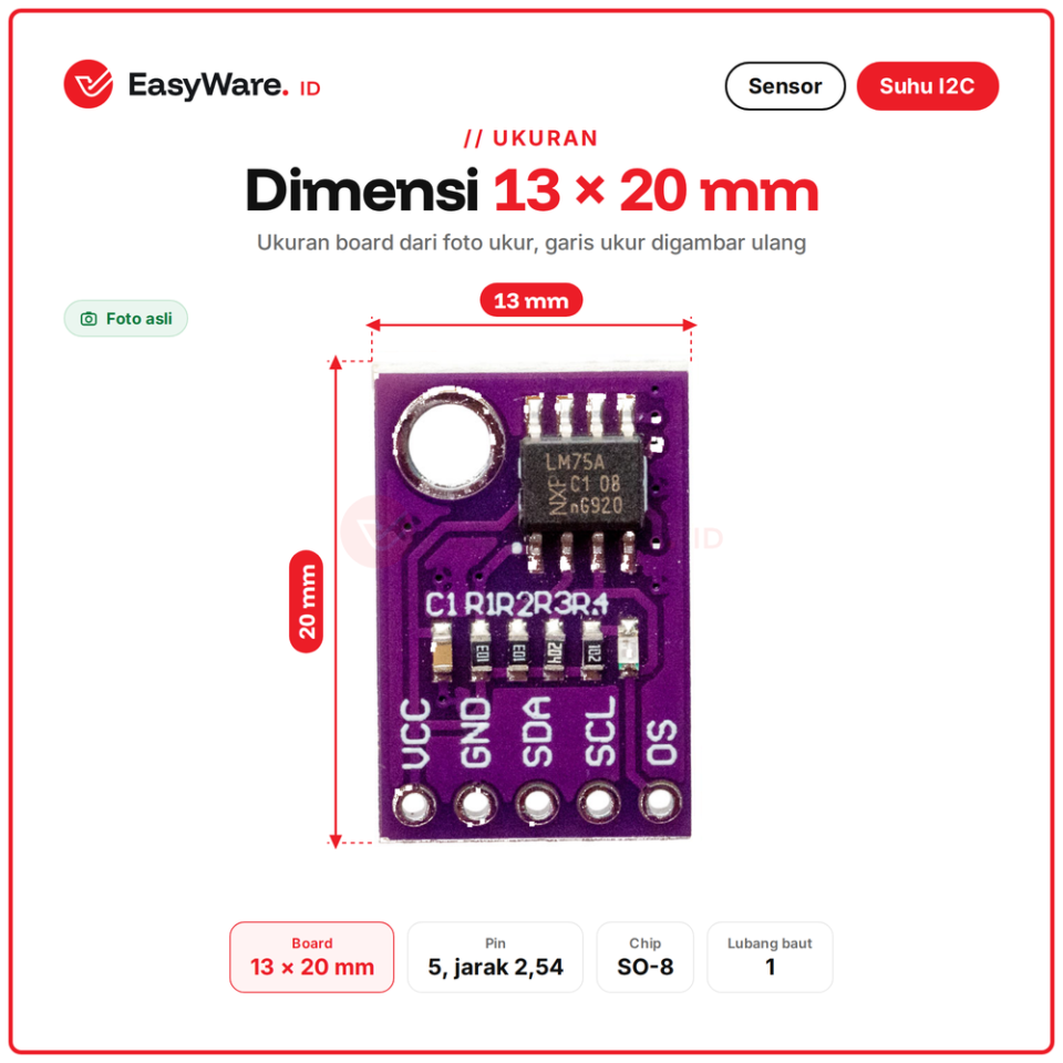 Modul Sensor Suhu LM75A I2C CJMCU-75 Digital Temperature Sensor 2.8-5.5V Arduino ESP32