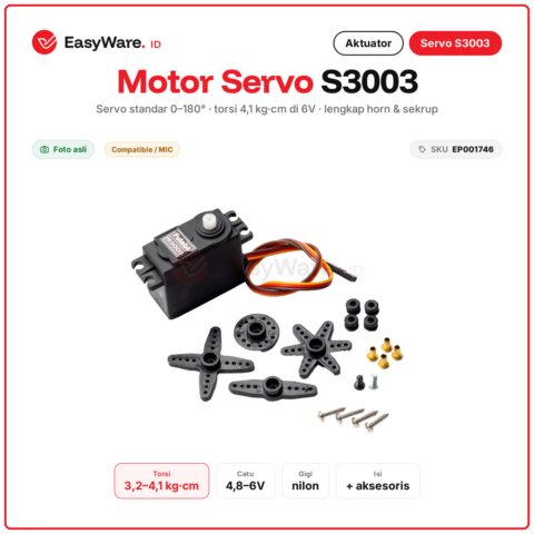 Motor Servo S3003 Standar 180 Derajat Torsi 4,1 kg cm Gigi Nilon Lengkap Horn Sekrup untuk Arduino Robot RC