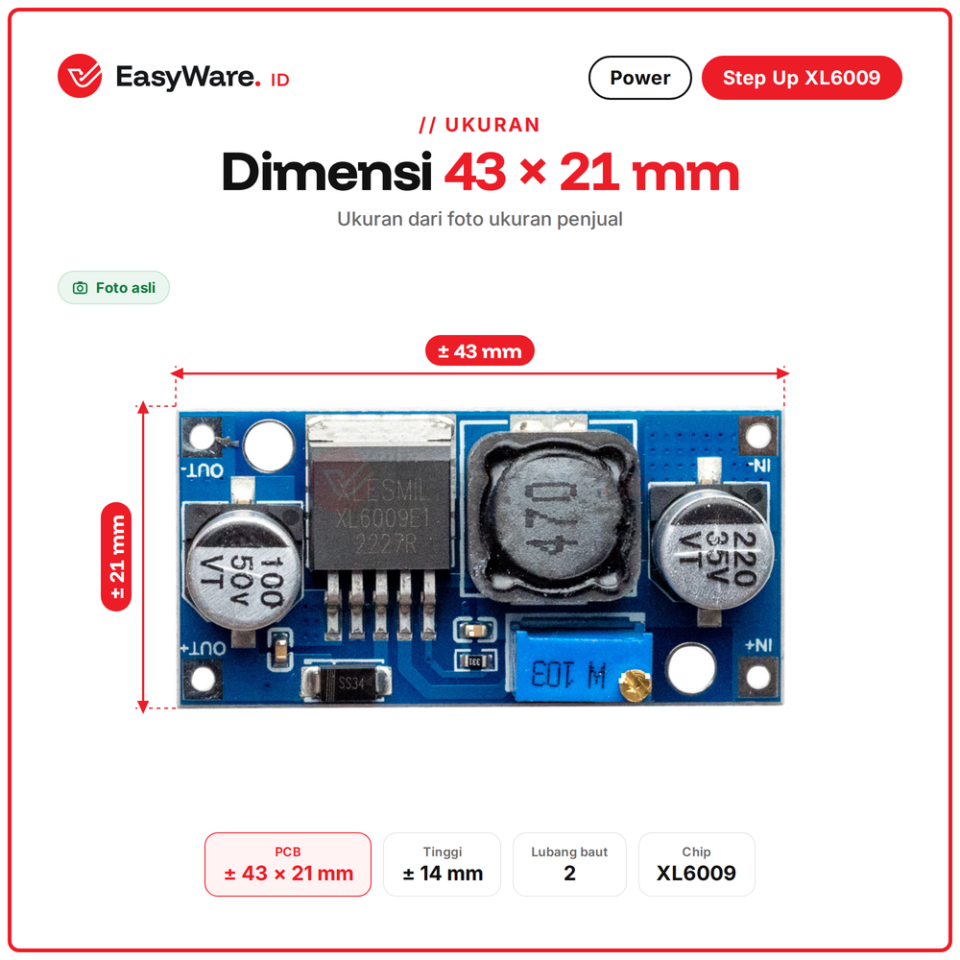 XL6009 Step Up DC-DC Boost Converter 5-32V ke 5-35V Adjustable Modul Penaik Tegangan 4A untuk Power Bank Aki Router