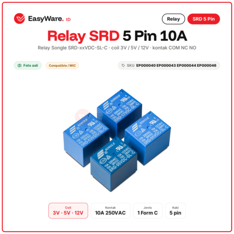Relay Songle SRD-03VDC SRD-05VDC SRD-12VDC-SL-C 5 Pin 10A 250VAC 1 Form C COM NC NO untuk Arduino dan PCB