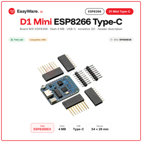 D1 Mini ESP8266 WiFi Development Board V4 USB Type C Flash 4MB dengan Konektor I2C untuk IoT Arduino