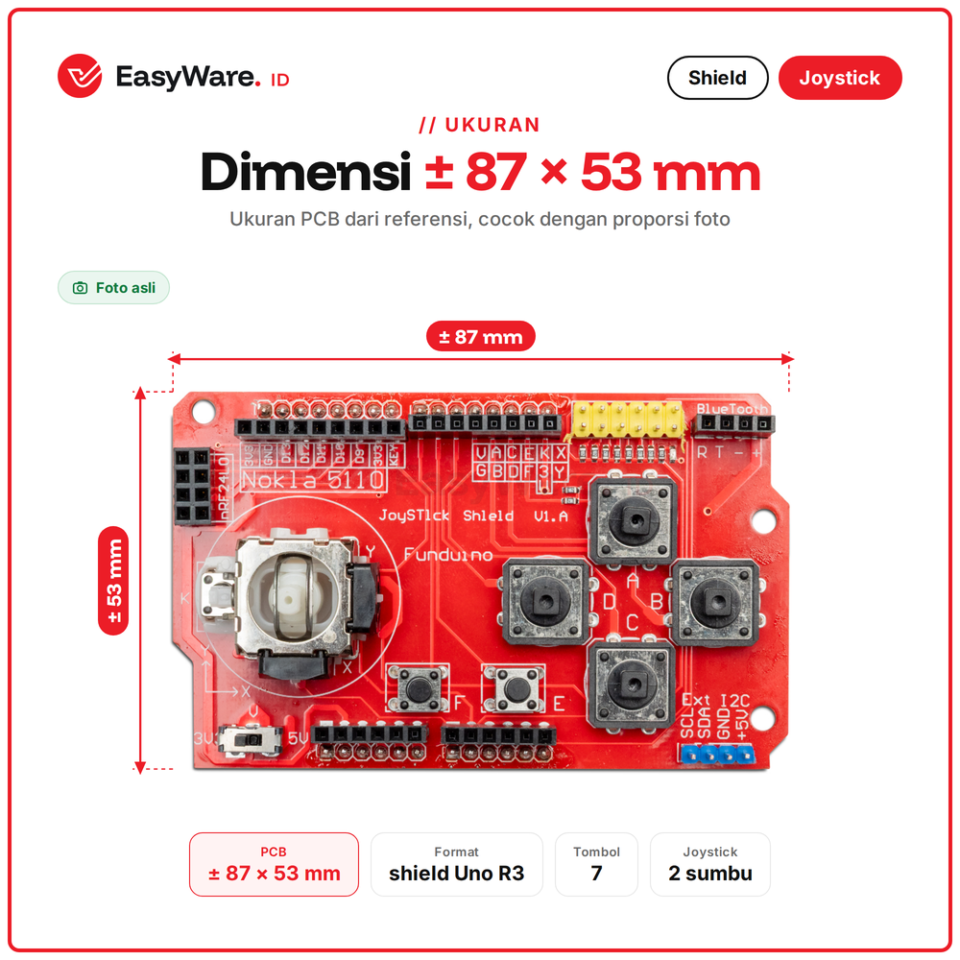 Joystick Shield V1.A Gamepad Arduino Uno Joystick 2 Sumbu 6 Tombol Header nRF24L01 Nokia 5110 Bluetooth