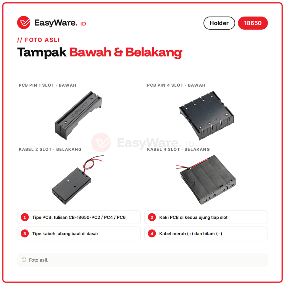 Battery Holder 18650 1 2 3 4 Slot PCB Pin dan Kabel Seri Tempat Baterai 18650 Box Baterai Li-ion (8 Pilihan)