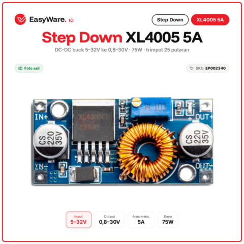 Step Down DC DC XL4005 5A 75W Adjustable Buck Converter Input 5-32V Output 0.8-30V Penurun Tegangan Arduino