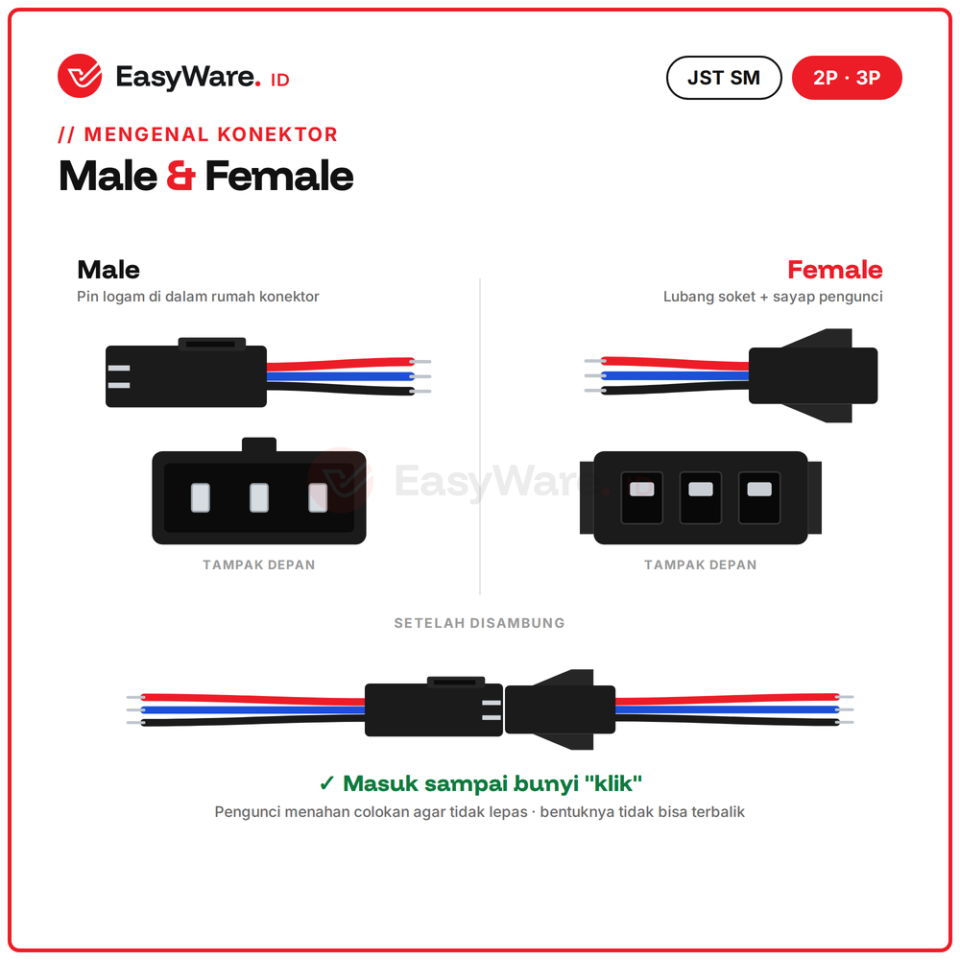 Kabel Konektor JST SM 2 Pin / 3 Pin Male Female Sepasang 10cm (2 Pilihan)
